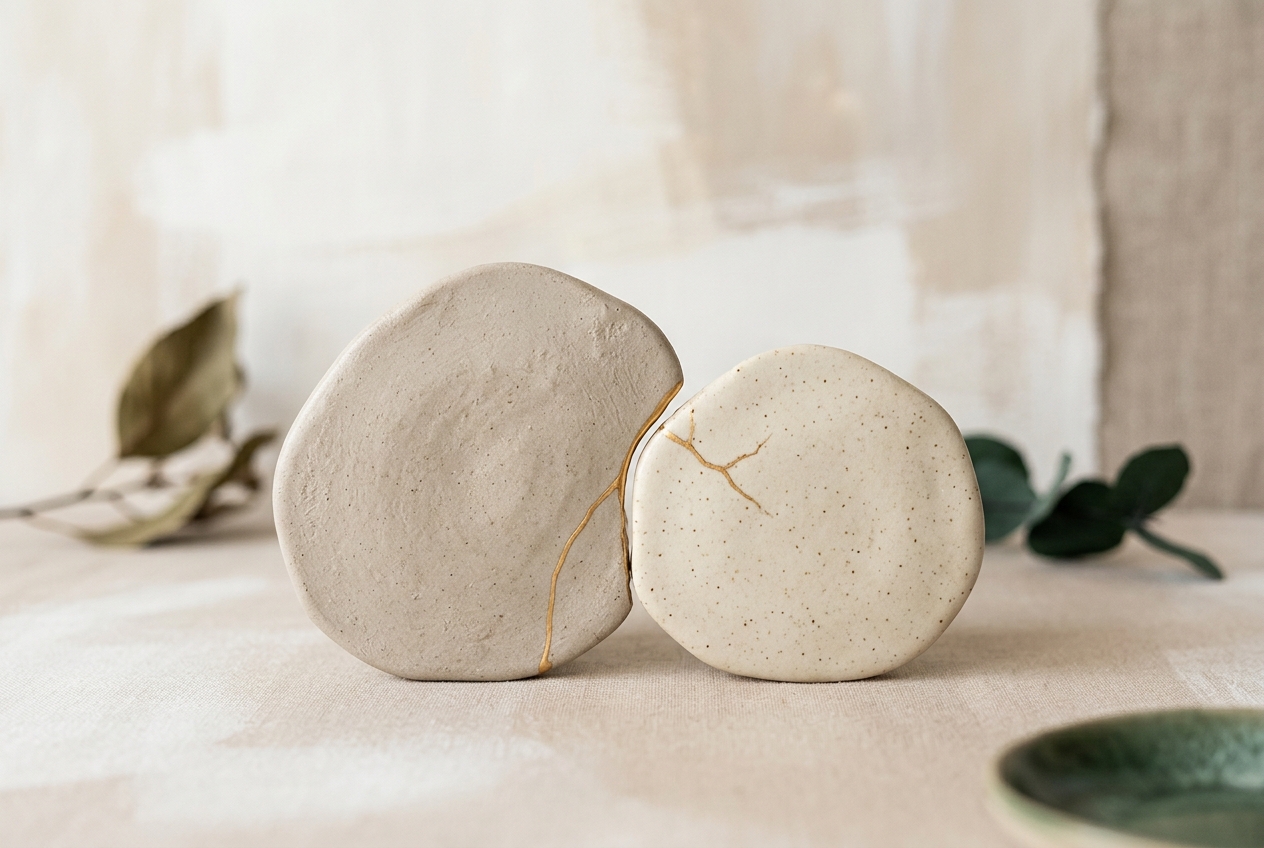 A kintsugi-inspired calm composition representing healing and connection