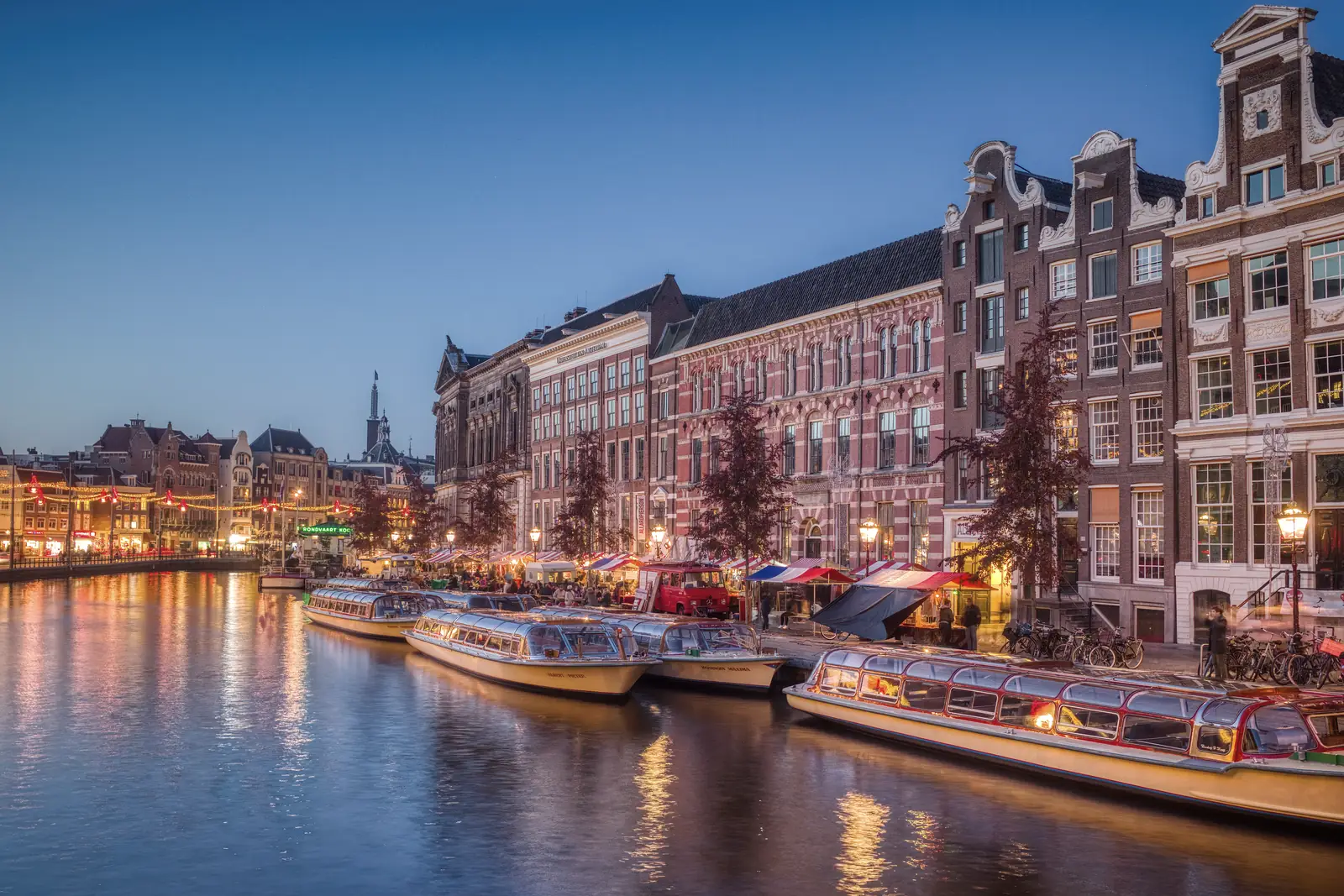 Amsterdam canal and canal houses at dusk